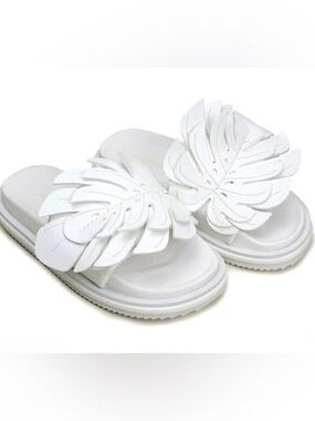 Farm Rio Monstera Leaf Sandal Platform Slides White Adjustable Tropical 9 NWT